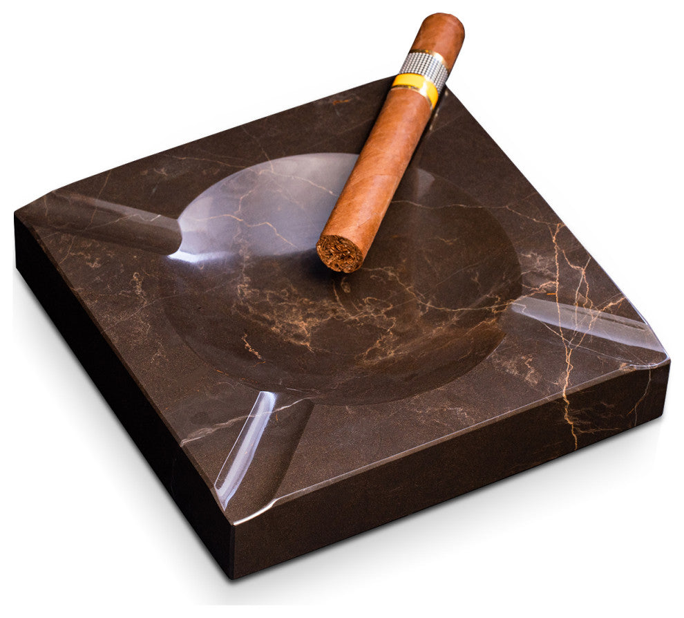 Handcrafted Genuine Marble 4 Cigar Ashtray, Amber Emperador Marble