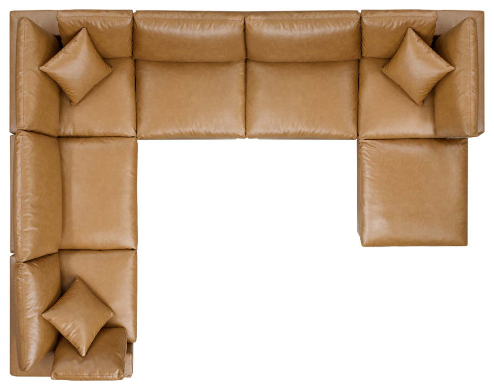 Commix Down Filled Overstuffed Vegan Leather 7-Piece Sectional Sofa - Tan