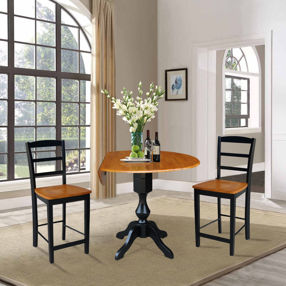 42" Round Pedestal Gathering Height Table with 2 Counter Height Stools