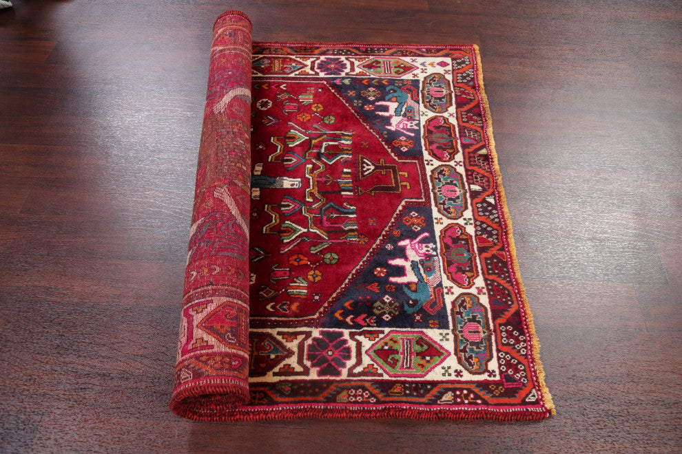 Consigned, Vintage Novelty Traditional Hand Made Persian Area Rug, Red, 4x6