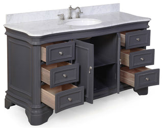 Katherine 60" Bath Vanity, Marine Gray, Carrara Marble, Single Vanity