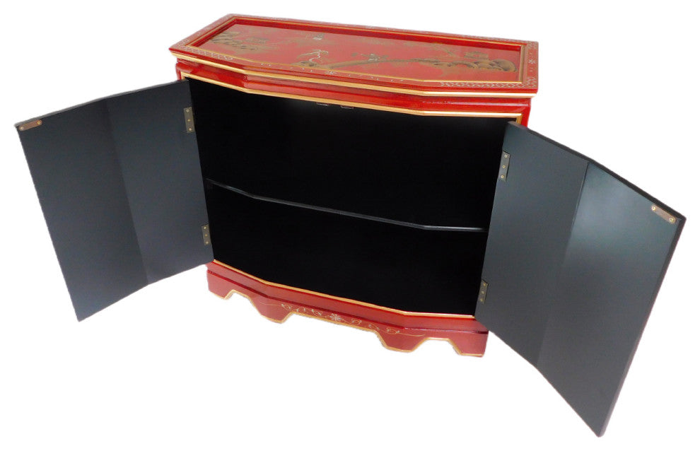 32" Tortoise Shell Red Oriental Cabinet
