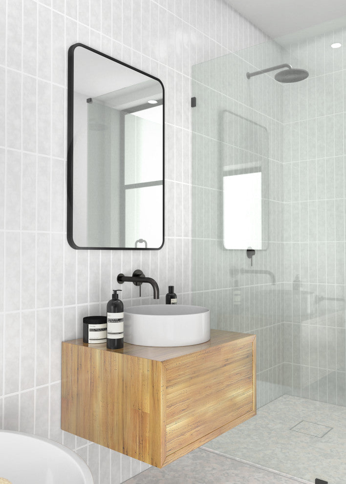 22" W X 32" H Radius Corner Stainless Steel Framed Mirror, Black