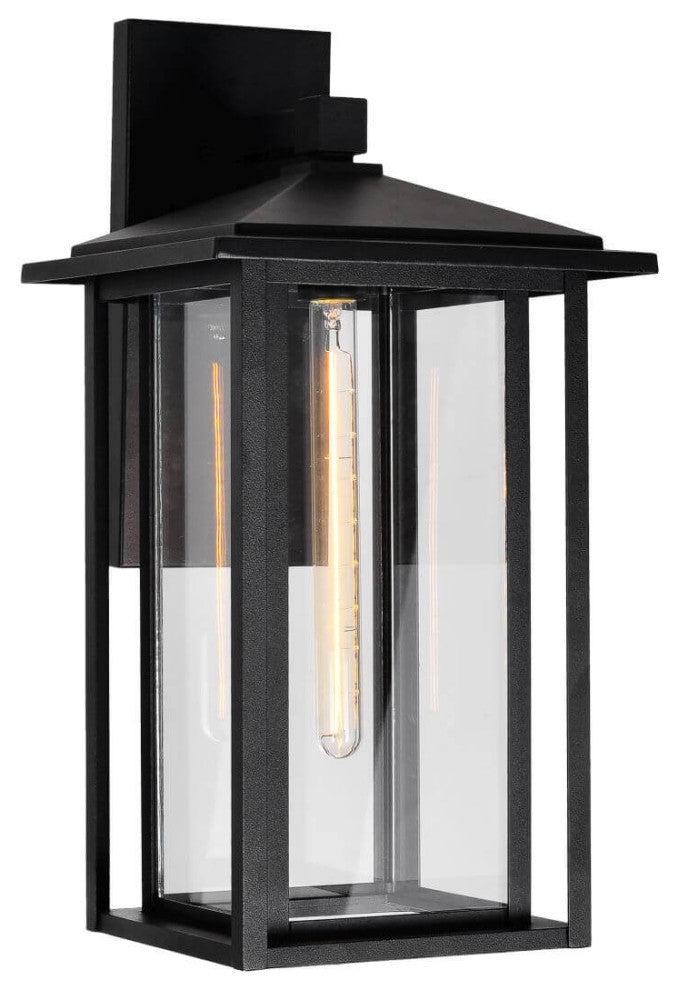 Outdoor Wall Light, Black With Clear Glass, 22"