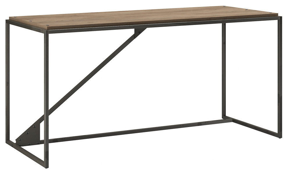 Industrial Desk, Metal Base With Rectangular Wooden Top, Rustic Gray/Natural