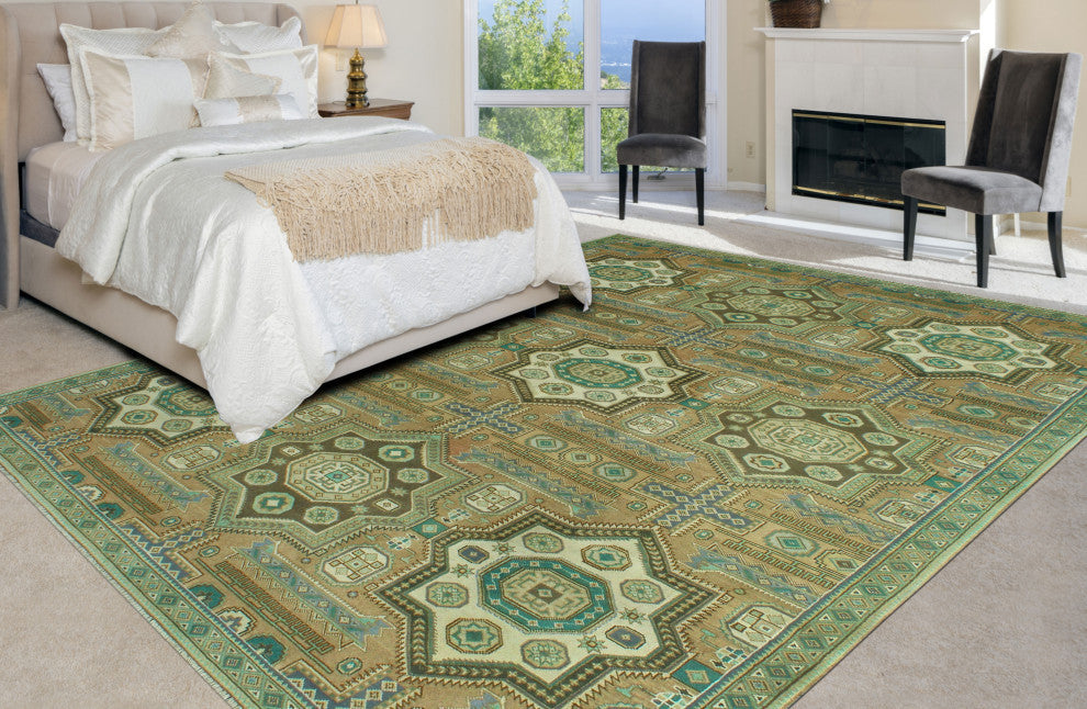 Fine Vintage Distressed Alvis Beige/Light Green Rug, 7'0x10'0