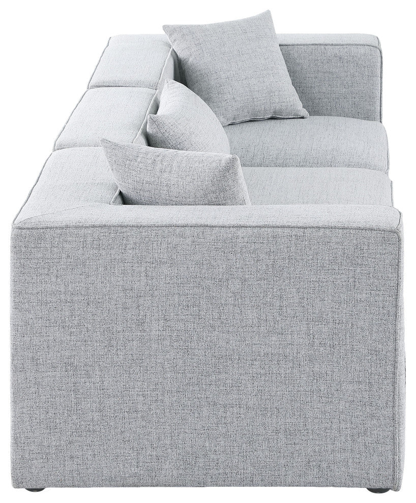Cube Upholstered Modular Sofa, Gray, 3-Piece: 1 Armless Chair, 2 Corner Chair, Linen Texured Fabric