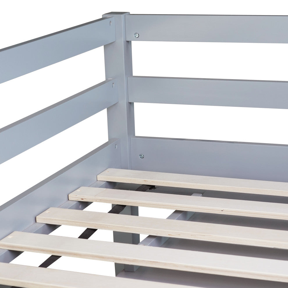GDF Studio Wood Twin Loft Bed With Flexible Storage & Safety Guardrail, Gray