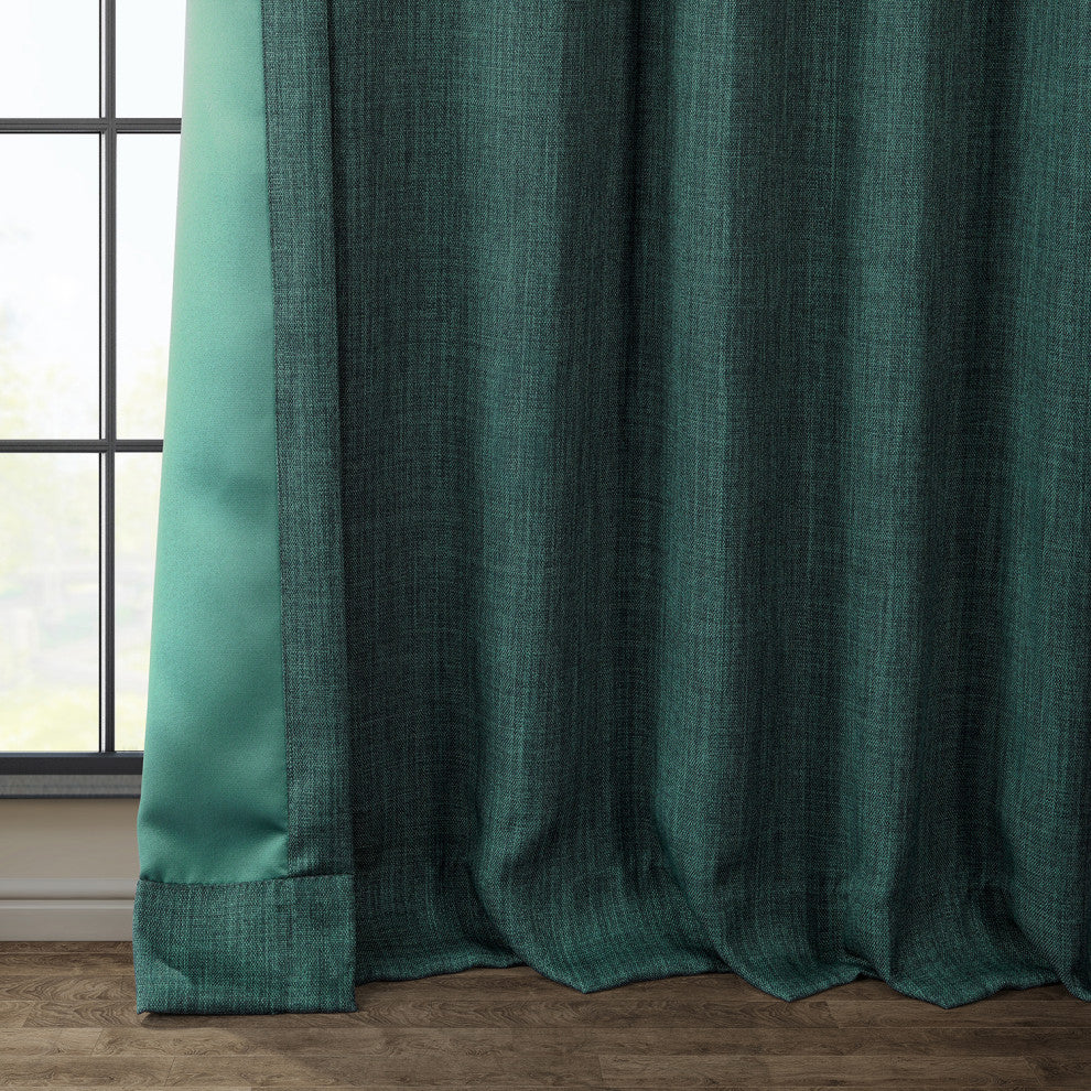 Faux Linen Darkening Curtain Single Panel, Slate Teal, 50"x108"