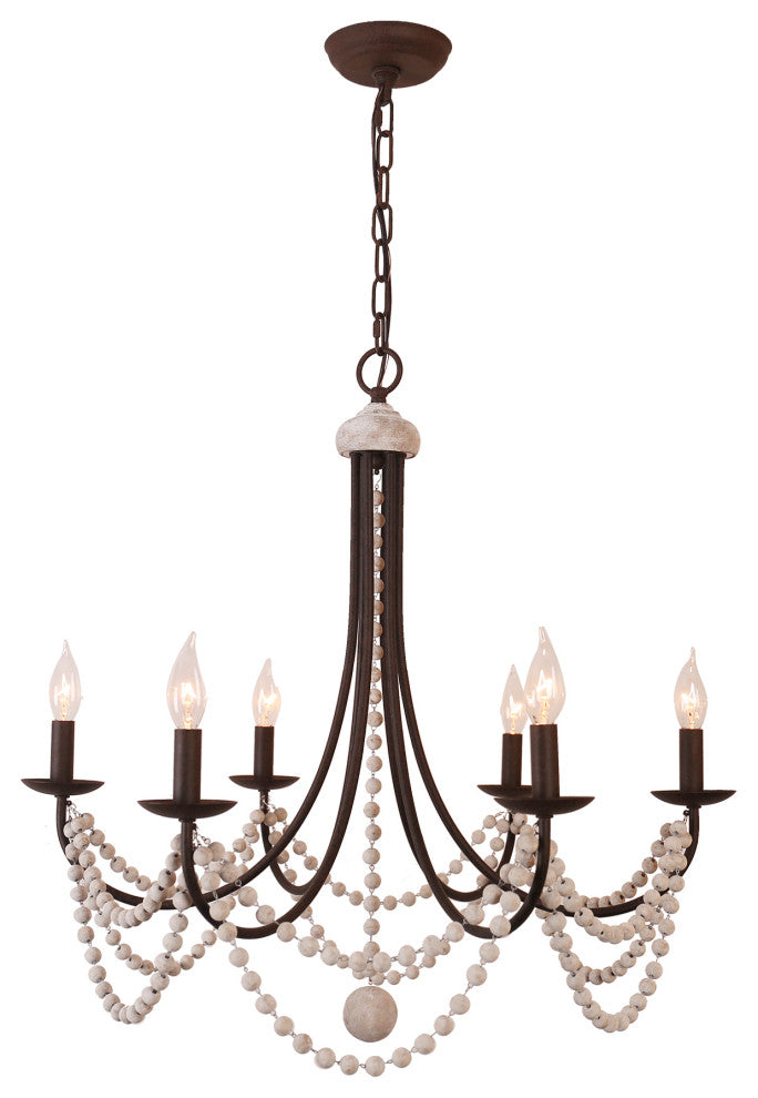 Modern Farmhouse 6-Light Wood Beaded Chandelier, Black