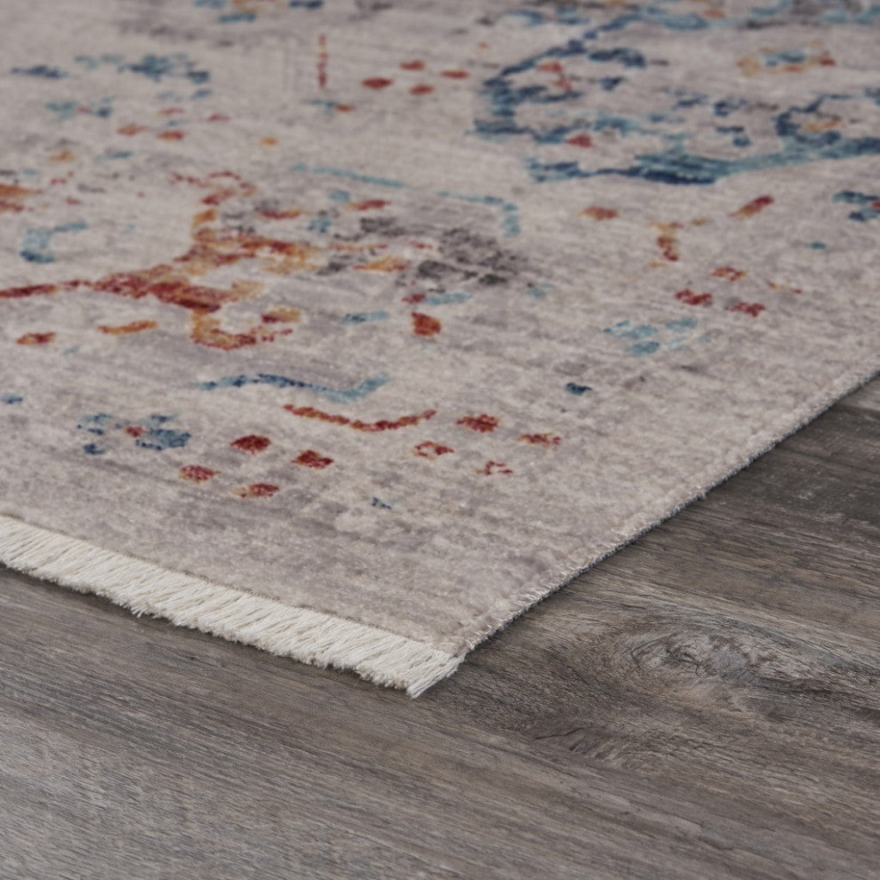5" x 8" Beige Distressed Floral Area Rug