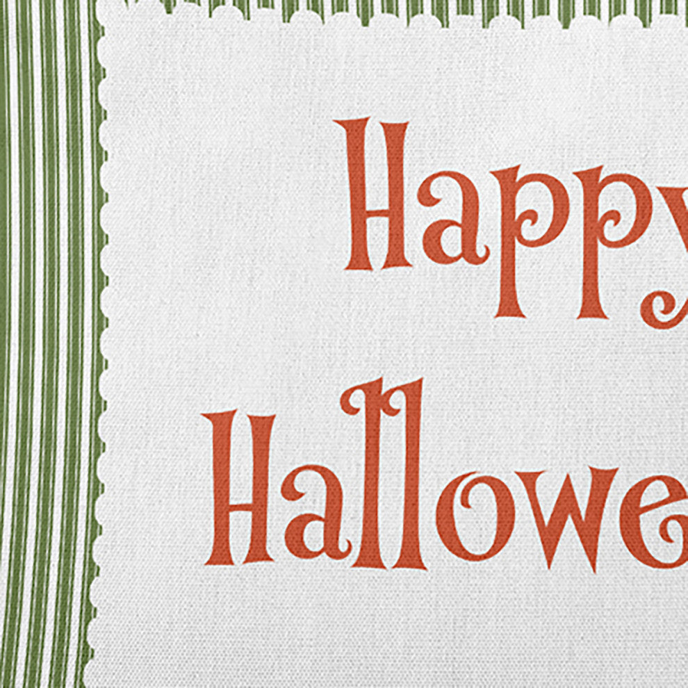 Happy Halloween Ticking Accent Pillow, Scallion, 26"x26"