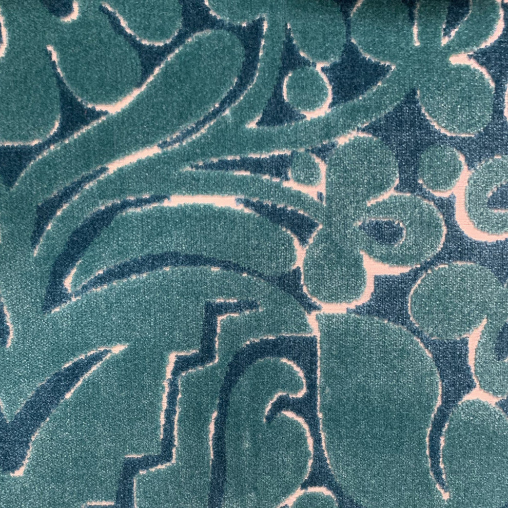 Plutus Blue Velvet Damask Luxury Throw Pillow, 22"x22"