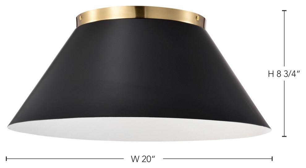 Dover 3-Light Large Flush Mount Fixture, Black With Vintage Brass