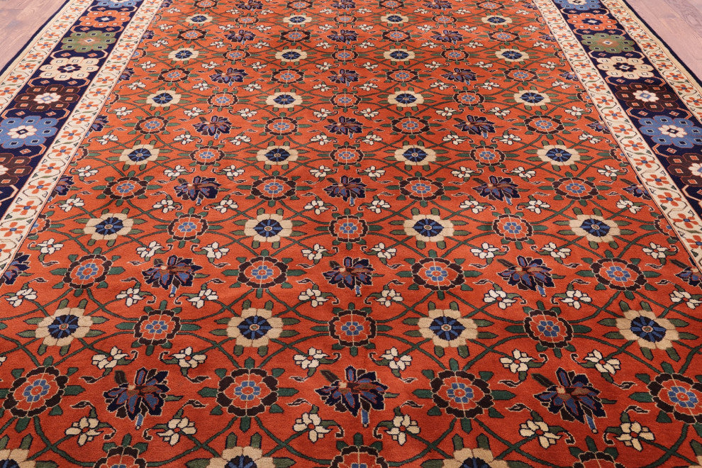 Signed Persian Varamin Hand-Knotted Wool Rug 10' 10" X 13' 10" Q10555