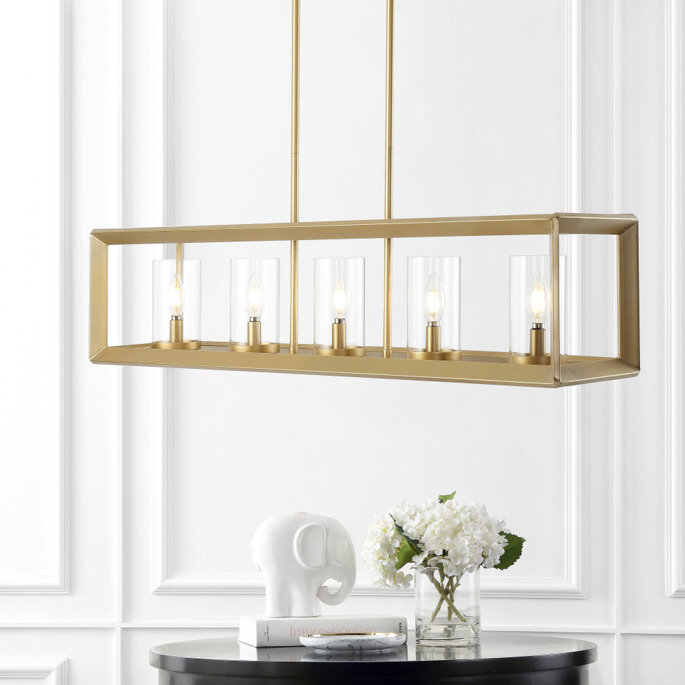 Anna 38.5" Linear 5-light Metal/Glass LED Pendant, Brass Gold