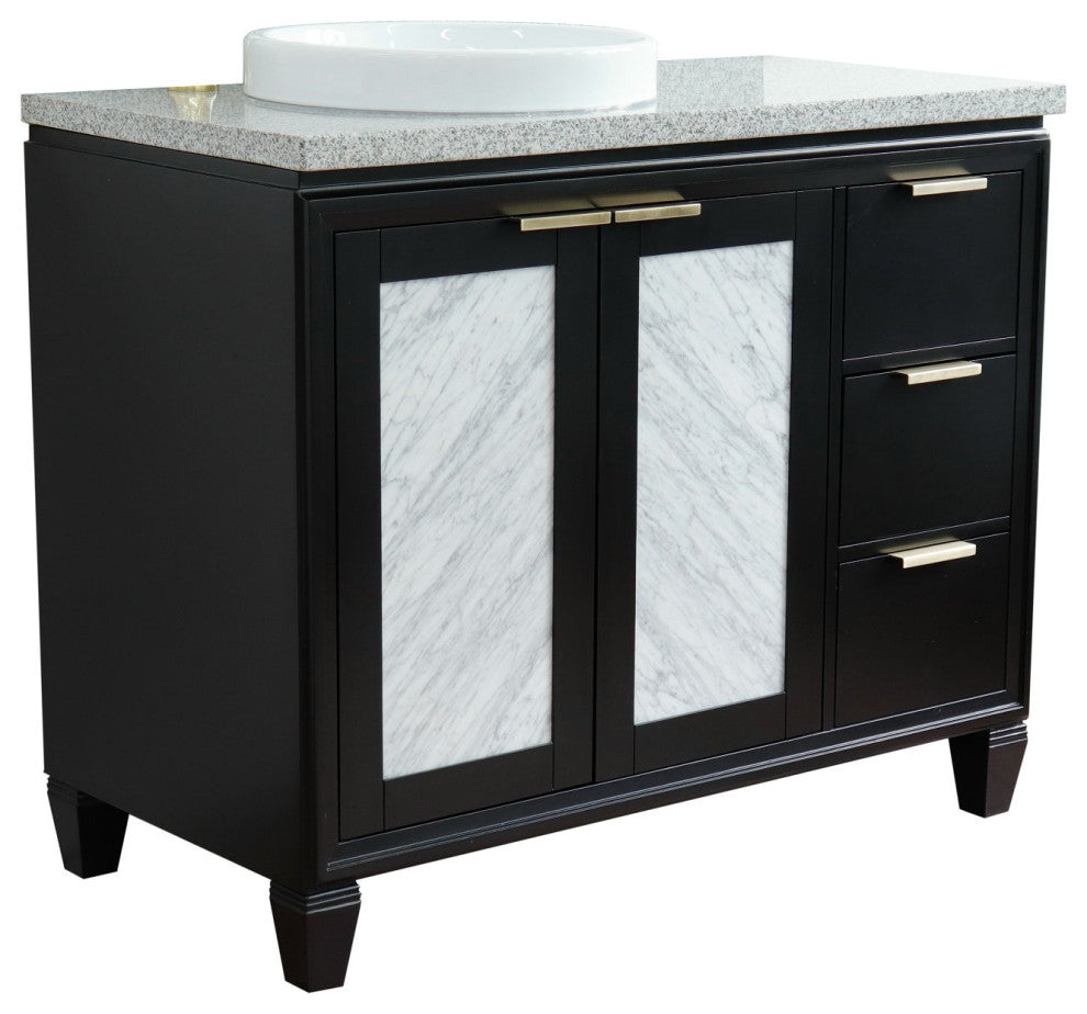 43" Single Vanity, Black Finish With Gray Granite