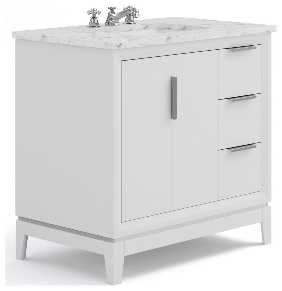 Elizabeth 36" Single Sink Carrara White Marble Vanity, Pure White