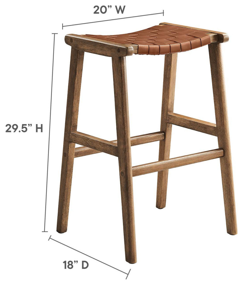 Saoirse Faux Leather Wood Bar Stool, Set of 2, Walnut Brown