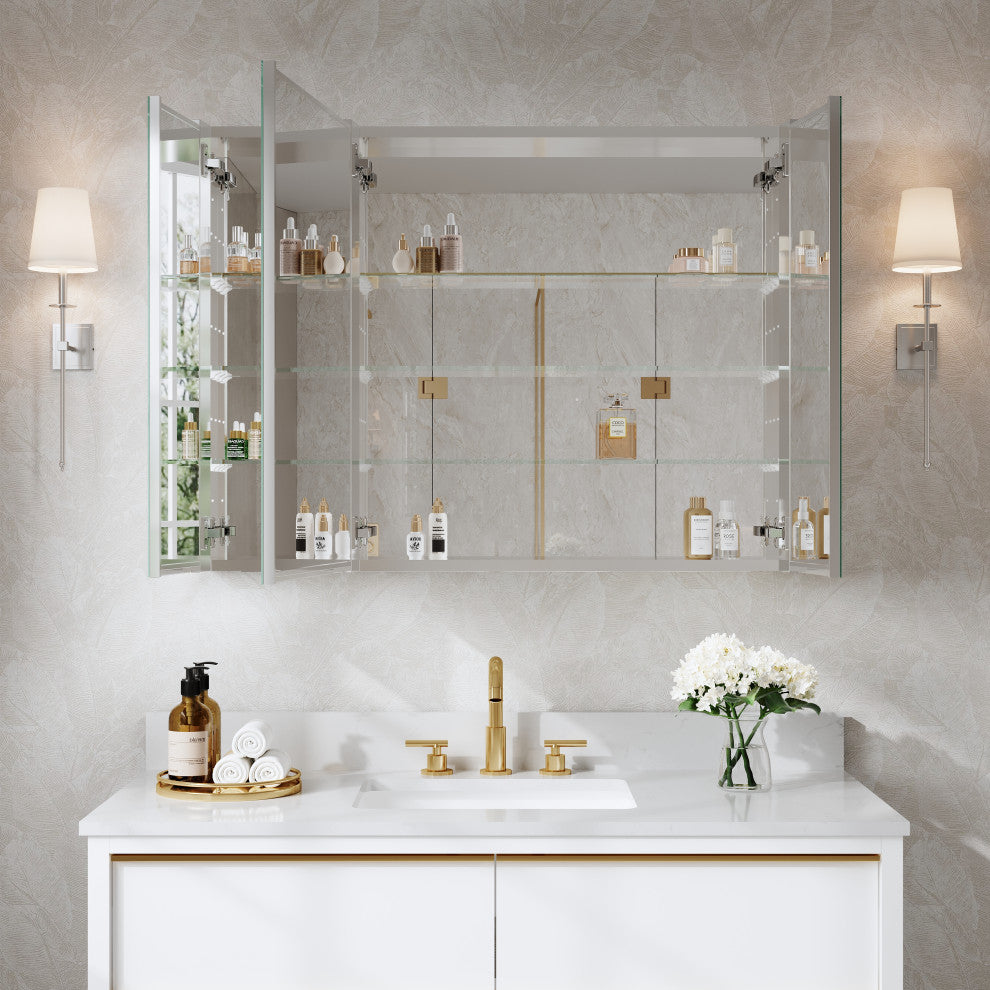 Recessed/Surface Mount Bathroom Medicine Cabinet, Soft-Close Blum Hinges, 40"x30", Triple Swing
