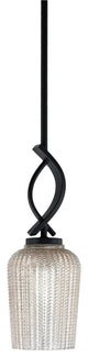 Cavella 1 Light Stem Mini Pendant, Matte Black Finish, 5" Silver Textured Glass