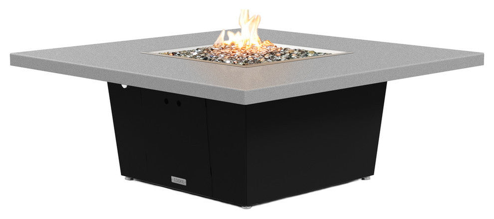 Square Fire Pit Table, 56x56, Propane, Hilltop Grey Powdercoat, Black