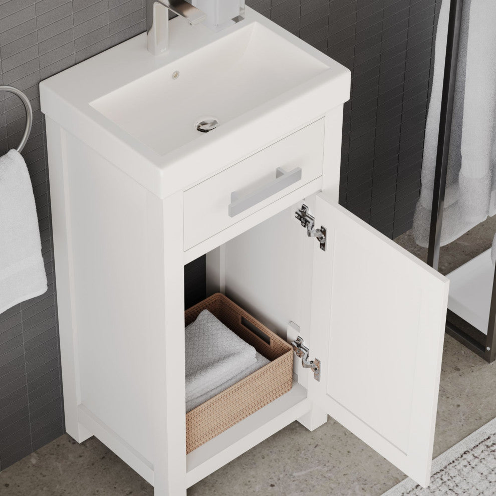 The Haven Bathroom Vanity, White, 18", Single Sink, Freestanding