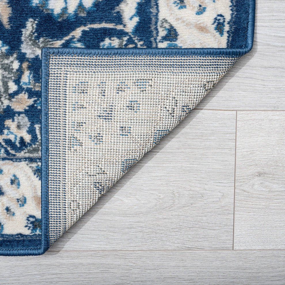 Tessie Traditional Floral Dark Blue Rectangle Area Rug, 7.6'x10'
