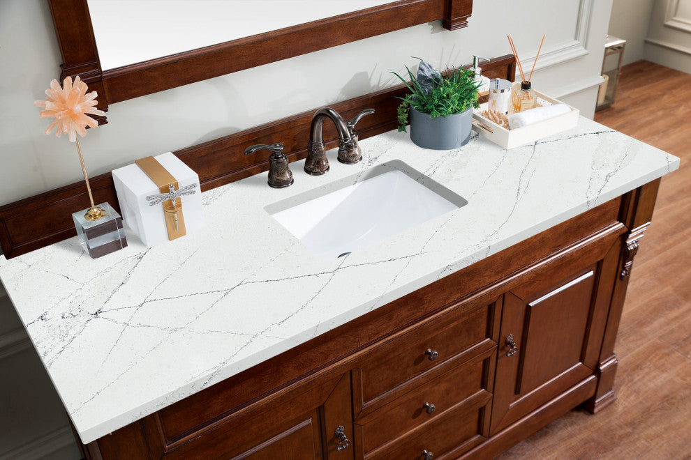 James Martin 147-114-5381-3ENC 60" Warm Cherry Single Vanity + Quartz Top
