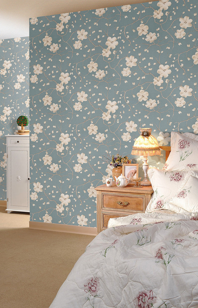 Blooming Blossom Wallpaper, Stone Gray