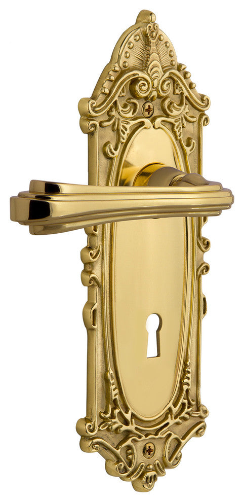 Victorian Plate With Keyhole Fleur Lever, Polished Brass, Privacy, Non-Handed