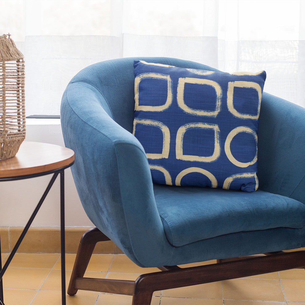 Plutus Blue Block Dot Luxury Throw Pillow, 24"x24"