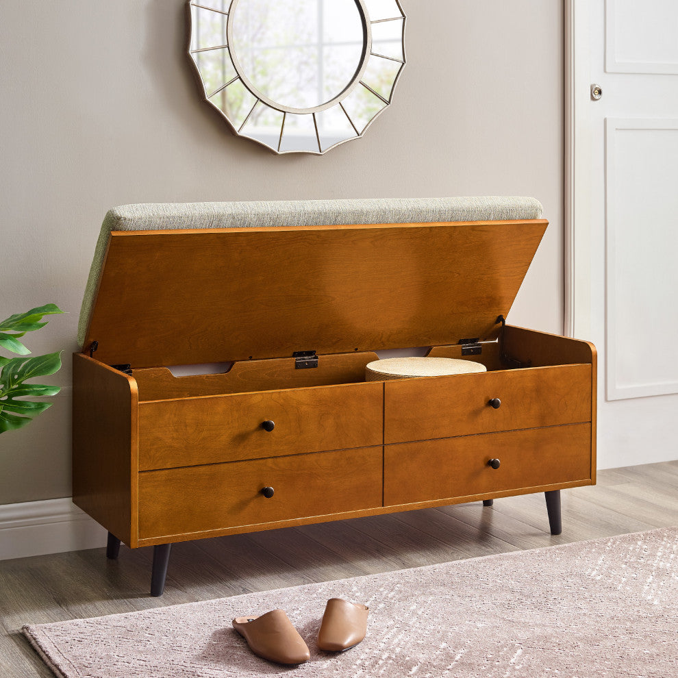 46" Mid Century Storage Bench with Cushion - Acorn/Tan