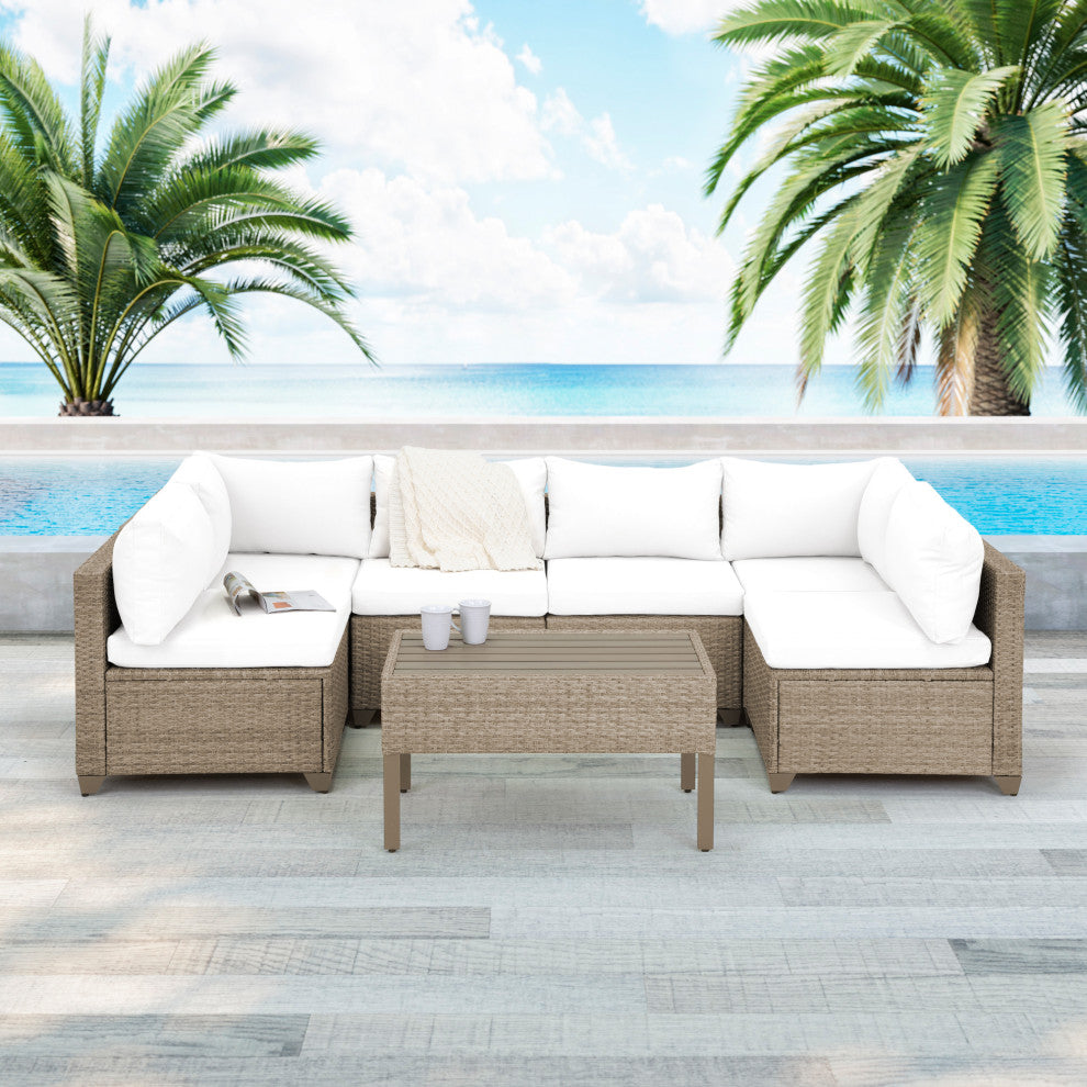 Maui 7-Piece Outdoor Conversation Set, Coffee Table, Linen White