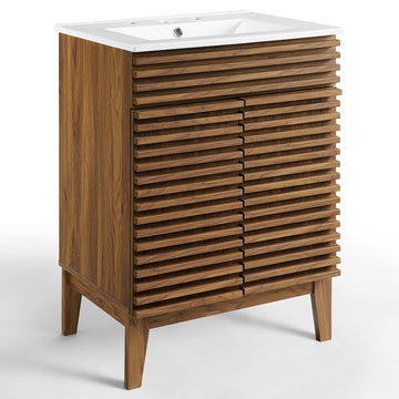 Modway Furniture Render Bathroom Vanity, Walnut White