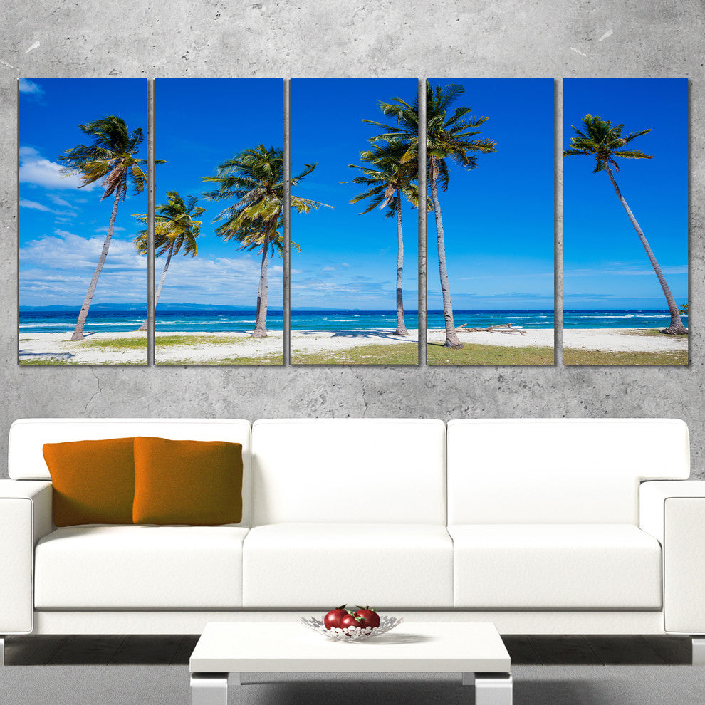 "Bright And Clear Tropical Beach" Seascape Art Canvas, 5 Panels, 60"x28"