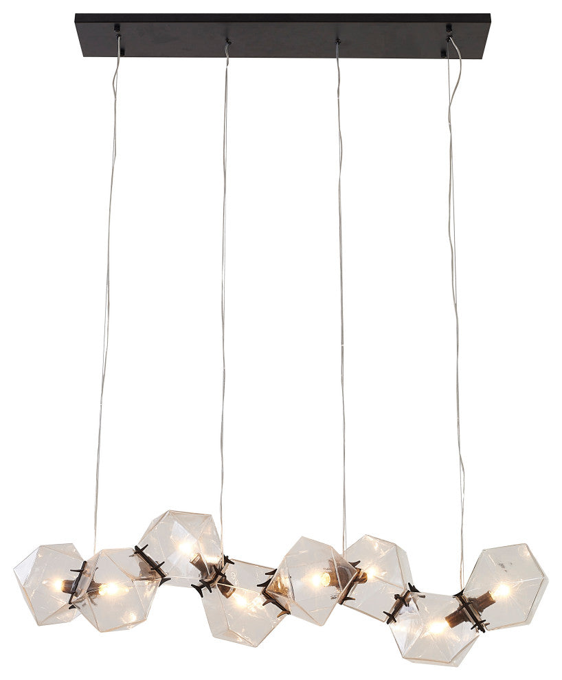 8-Light Black Stainless Steel Chandelier With A Clear Glass Cubed