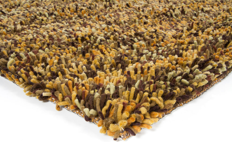 Porta Contemporary Area Rug, Brown and Yellow, 9'x13' Rectangle