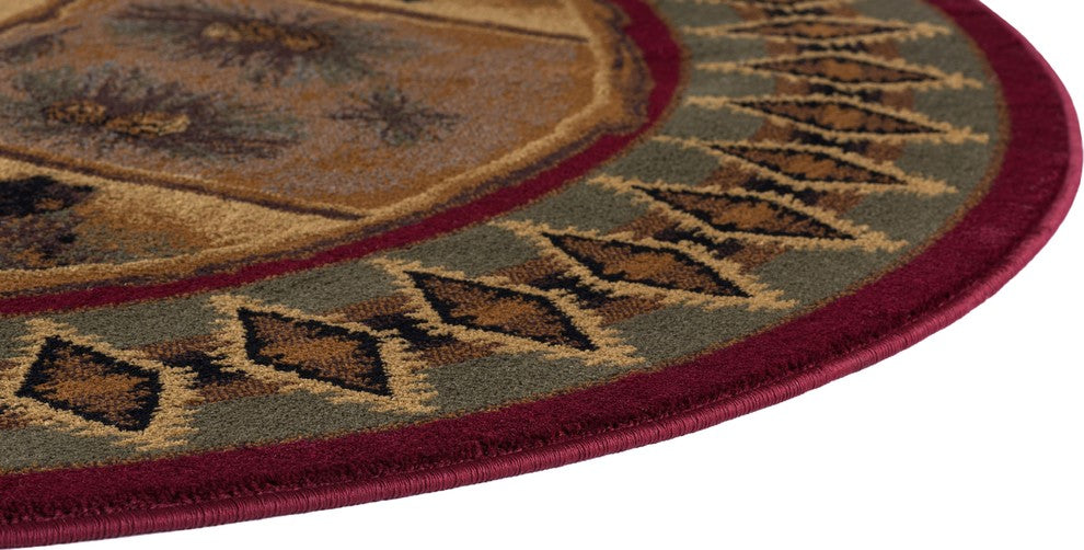 Sierra Bear Novelty Lodge Pattern Red Round Area Rug, 8' Round