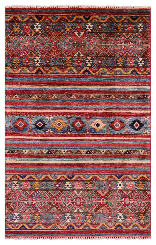3' 11" X 6' 1" Khorjin Super Kazak Handmade Wool Rug Q10772