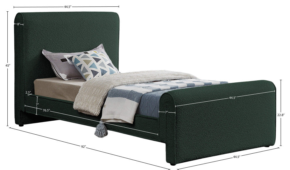 Stylus Black Boucle Fabric Full Bed, Green, Twin