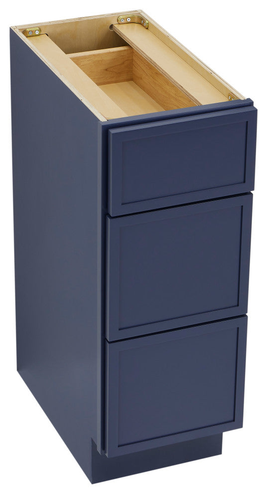 Vanity Art Birch Plywood Single Base Storage Cabinet, Blue, 12 Inch (3 Drawers)