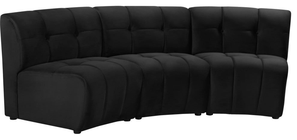 Limitless Velvet Upholstered 3-Piece Modular Sectional, Black
