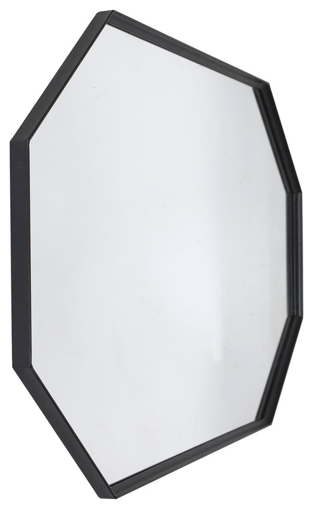 Stretched Octagon Mirror Black Metal Framed Wall Mirror 24"H35"W