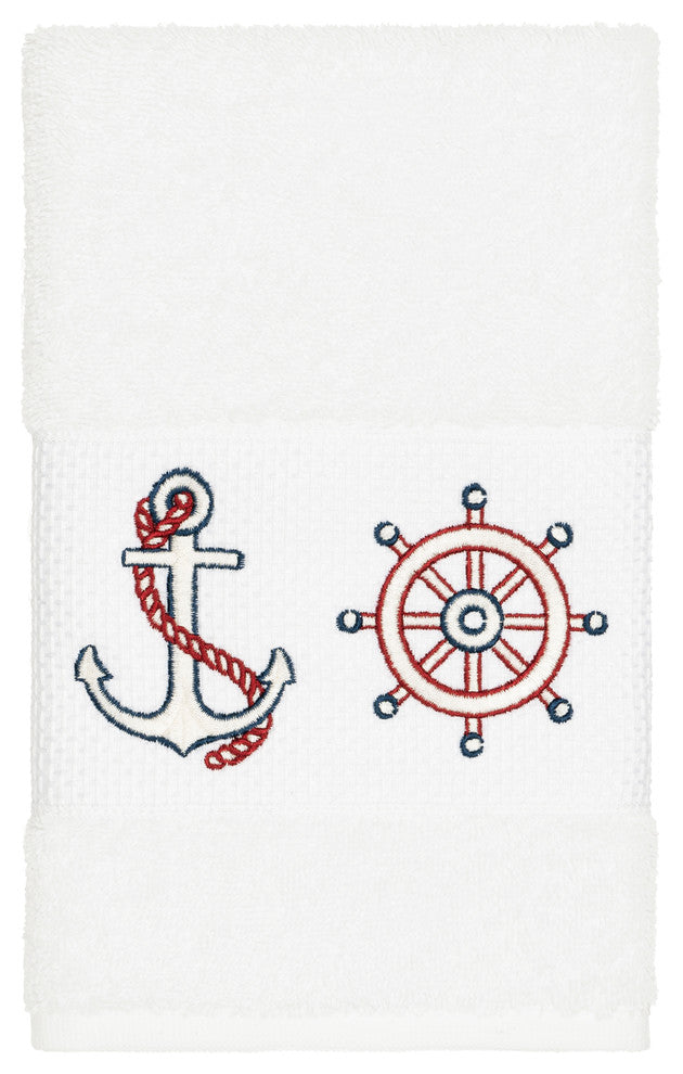 Linum Home Textiles Easton Embellished, White, Embellished Towel, 8-Piece Set