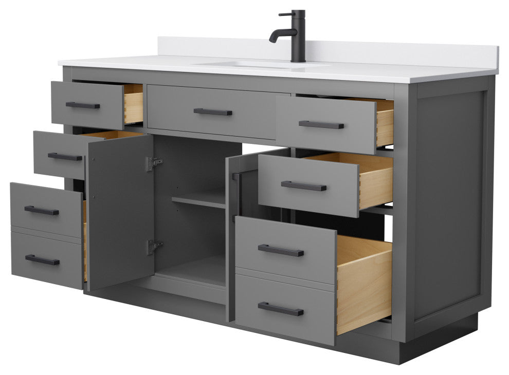 Beckett TK 60" Dark Gray Single Vanity,  Cultured Top, Black Trim