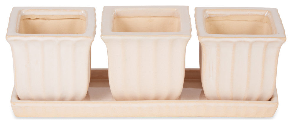 White Square Ceramic Small Planter (Set of 3)