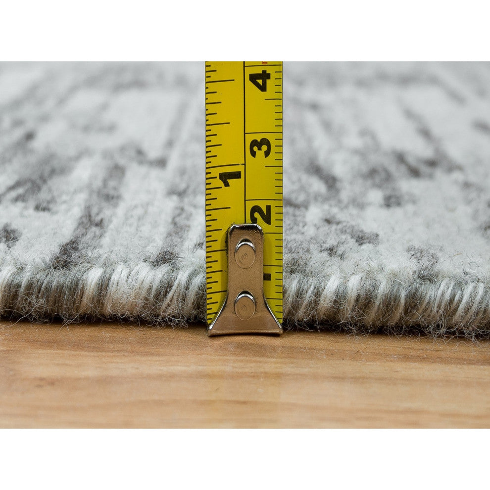 Gray, Hand Spun Wool, Hand Knotted, Modern Design, XL Runner Rug, 2'7"x25'6"