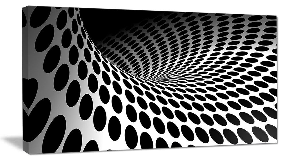 "Waves and Circles, Black and White" Abstract Art Canvas Print, 32"x16"