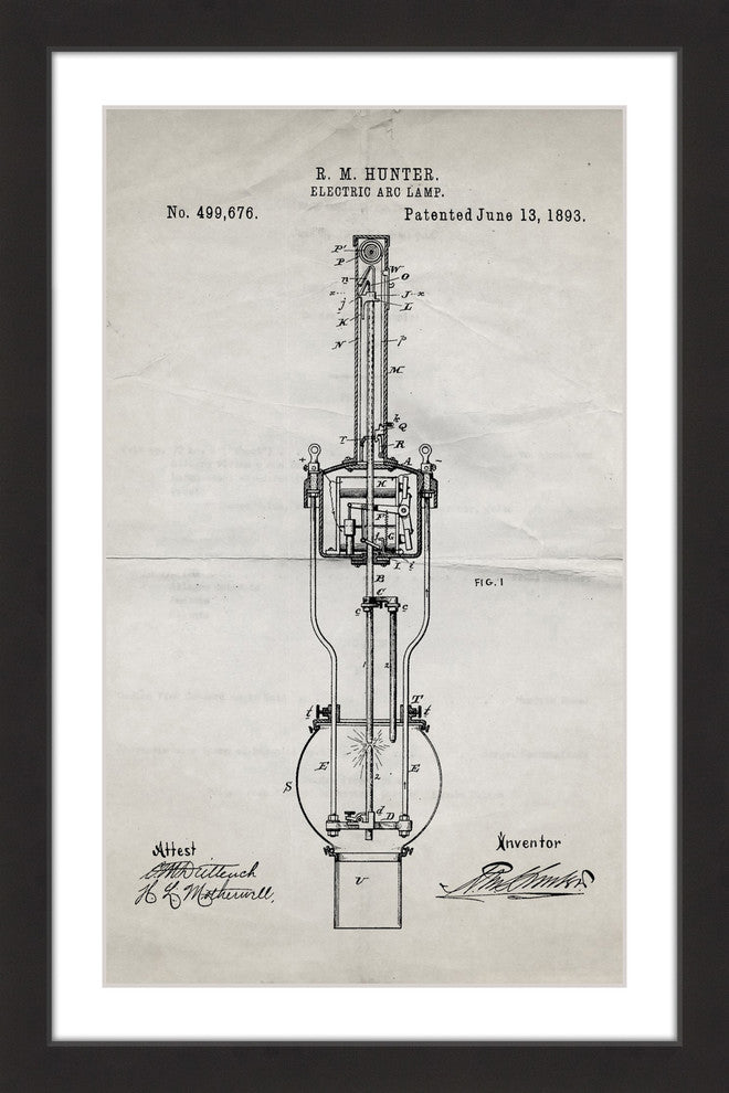 "Arc Lamp 1893 Old Paper" Framed Painting Print